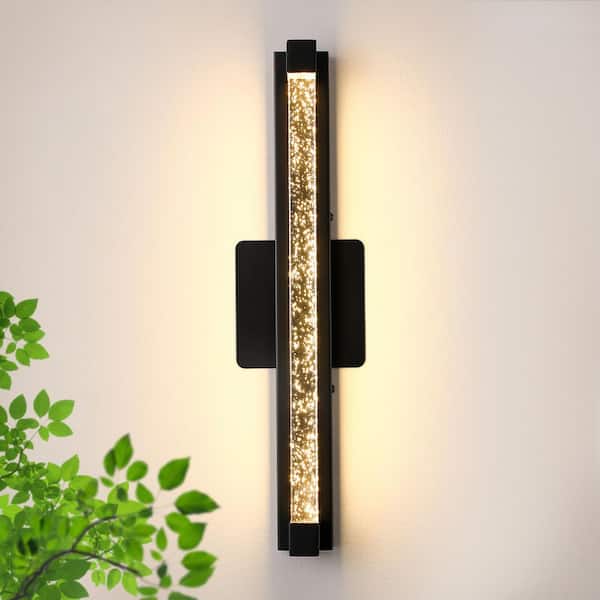 Morauroral 25 in. Modern 1-Light Matte Black Indoor LED Wall Sconce w/ Bubble Crystal Glass 3 CCT Dimmable Wall Light for Bathroom
