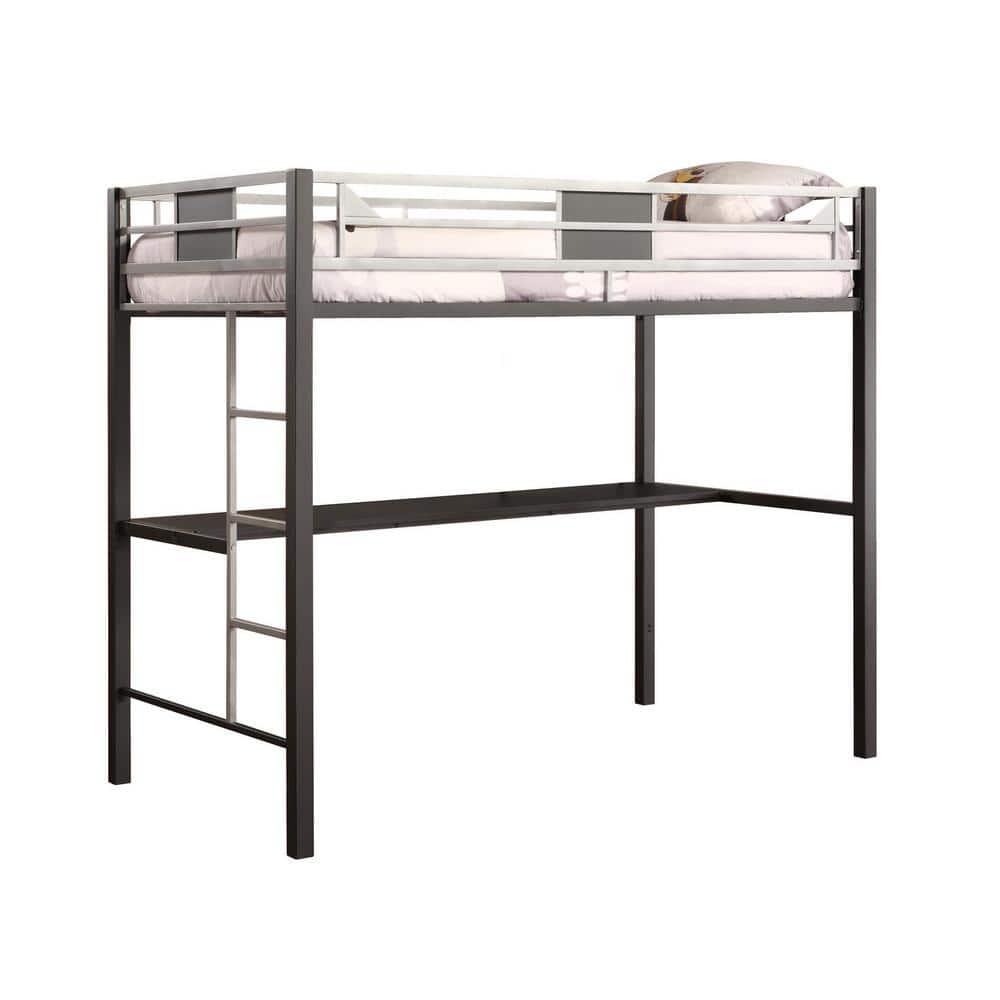 Silver Twin Loft Bed with Desk and Ladder
