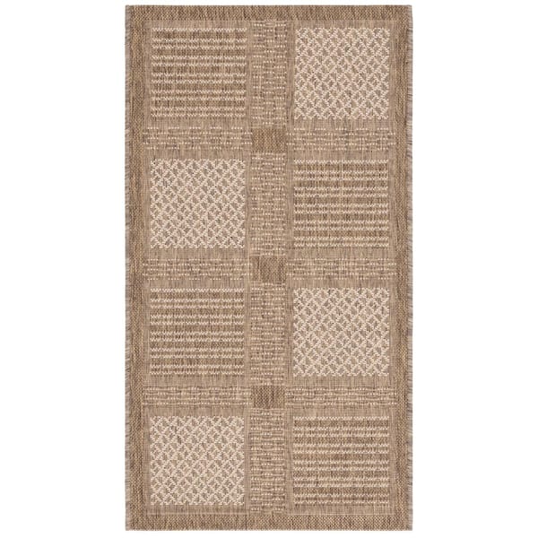 SAFAVIEH Courtyard Brown/Natural Doormat 2 ft. x 4 ft. Border Indoor/Outdoor Patio Area Rug