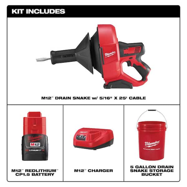 ⪩⪨ Milwaukee M12 12-V Lithium-Ion Cordless Drain Snake Auger W/ (1