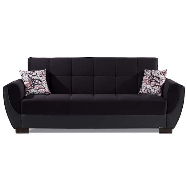Ottomanson Basics Air Collection Convertible 87 in. Black/Black Microfiber 3-Seater Twin Sleeper Sofa Bed with Storage