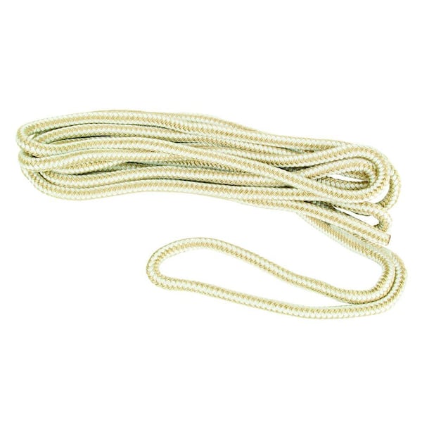 Crown Bolt 1/2 in. x 25 ft. Nylon Double Braid Dock Line Rope, White and Beige