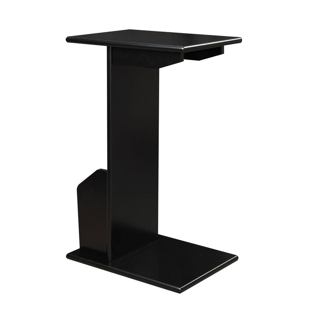 C-Shaped Black Wood Magazine Holder End Table