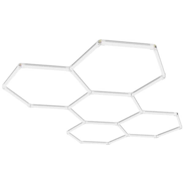 26400LM Hexagonal Garage Light, 6500K Honeycomb LED Ceiling Fixtures, 5-Unit DIY Lighting for Garage Basement Workshops