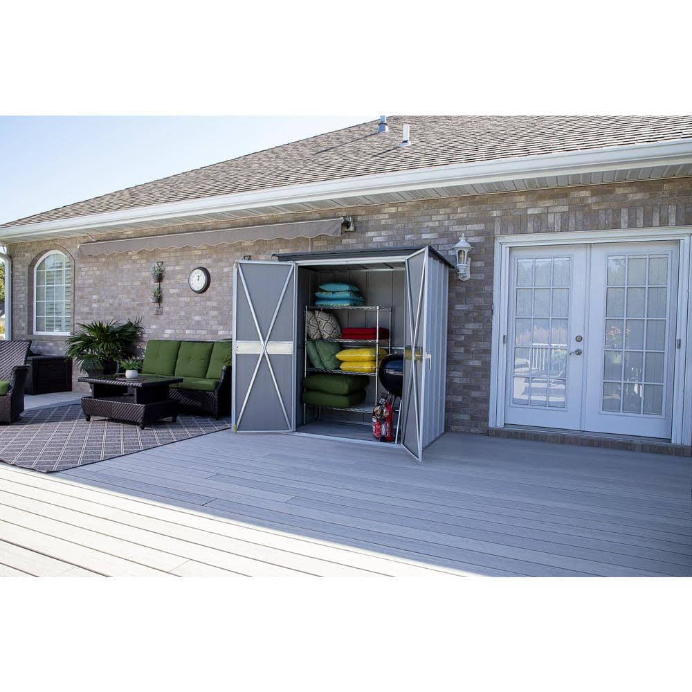 Compact Gray and Anthracite Steel Patio Storage Shed Kit