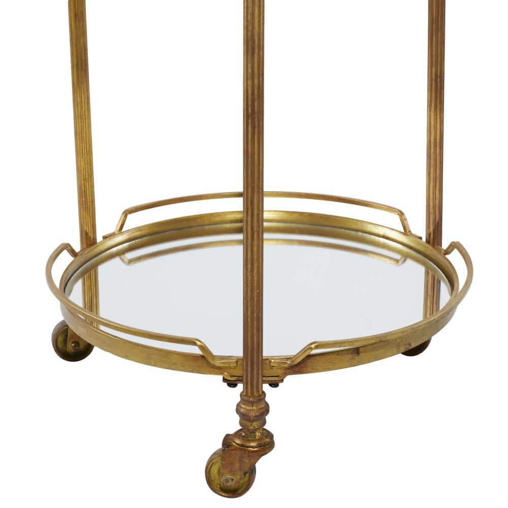 Elegant Brass 19" Round Bar Cart with Mirrored Shelves and Wheels