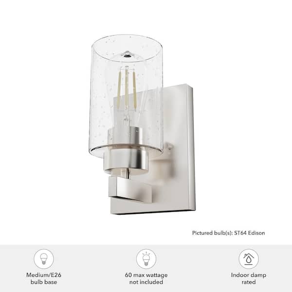Hunter - Hartland 1-Light Brushed Nickel Wall Sconce with Clear Seeded Glass Shade