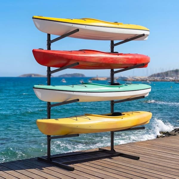 BOZTIY 4-Tier Kayak Storage Rack Freestanding Black Kayak Rack for