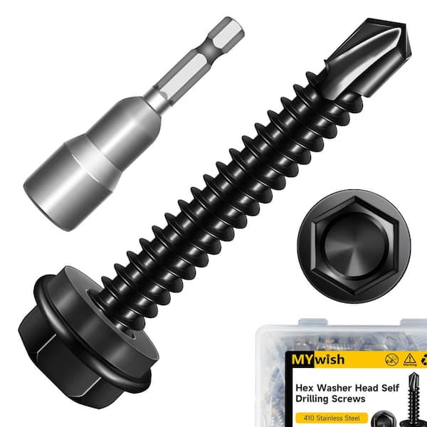 #12 x 1-1/2 in. Black Oxide 410 Stainless Steel Hex Washer Head Self Drilling Sheet Metal Screws (50-Pack)