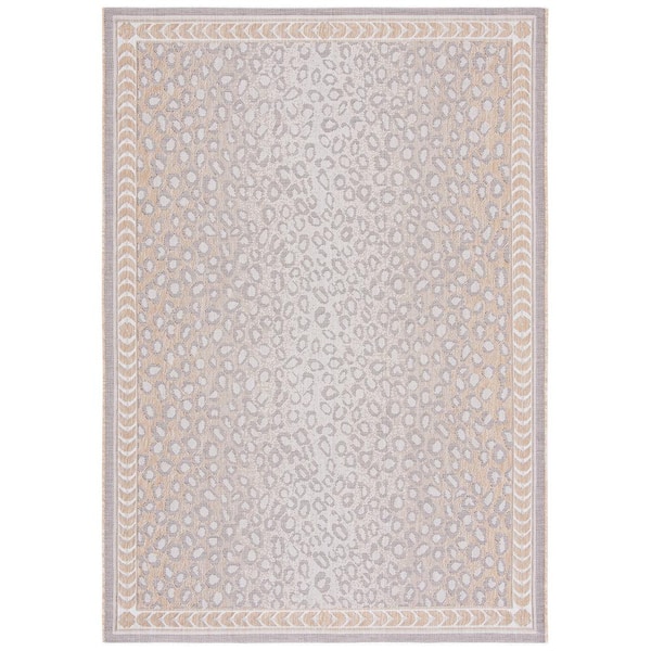 Courtyard Beige/Gold 2 ft. x 4 ft. Border Cheetah Indoor/Outdoor Area Rug