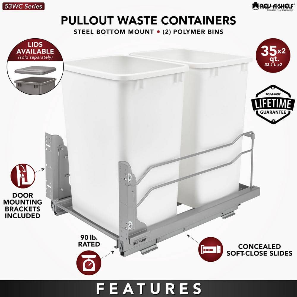 Champagne Double Pull-Out Trash Can with Soft-Close Slides