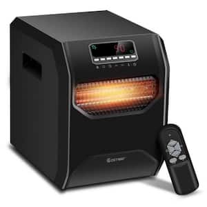 1500-Watt Black 6 Elements Caster Portable Electric Infrared Space Heater with LED, 12H Timer, Handle and Remote Control