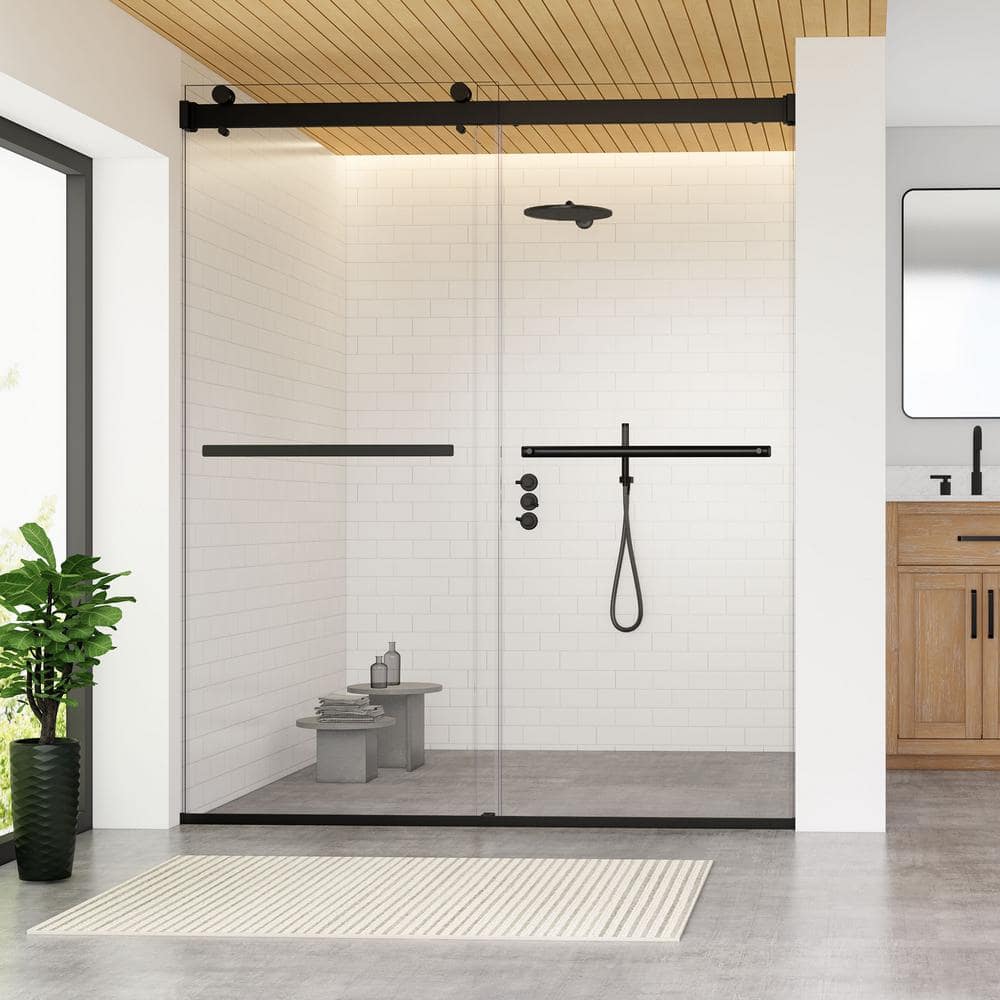 Altair 64" Matte Black Frameless Bypass Shower Door with Clear Glass