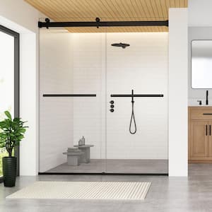 Marcelo 64 in. W x 76 in. H Sliding Frameless Shower Door in Matte Black Finish with Clear Glass