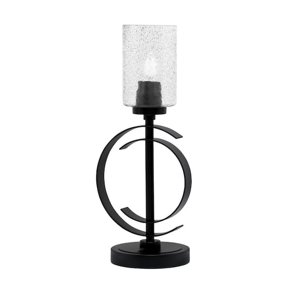 Unbranded Delgado 17.25 in. Matte Black Piano Desk Lamp with Smoke Bubble Glass Shade