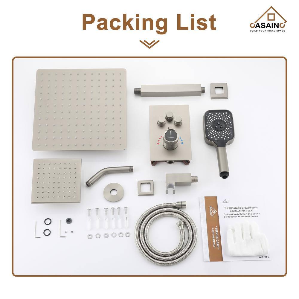 Brushed Nickel 12-Inch Dual Square Ceiling Mounted Shower System