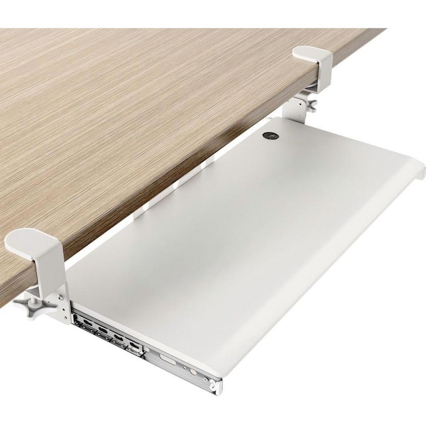 27.3 in. W x 2 in. H Under Desk Accessories Pull Out Keyboard Tray with Adjustable C Clamp for Typing, White
