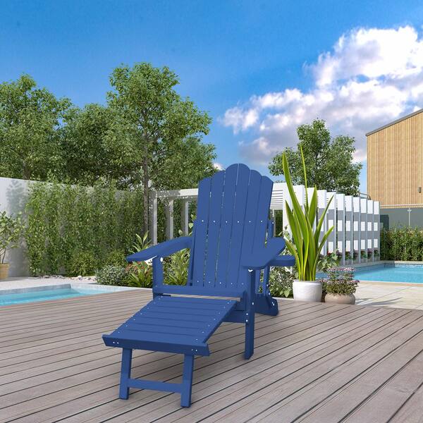 Clihome Folding Plastic Outdoor Adirondack Chair with Pull-out