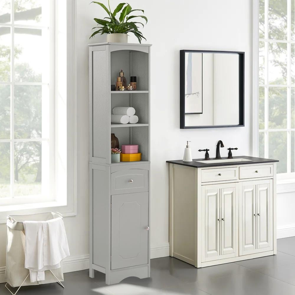 Gray Tall Freestanding Bathroom Storage Cabinet with Adjustable Shelving