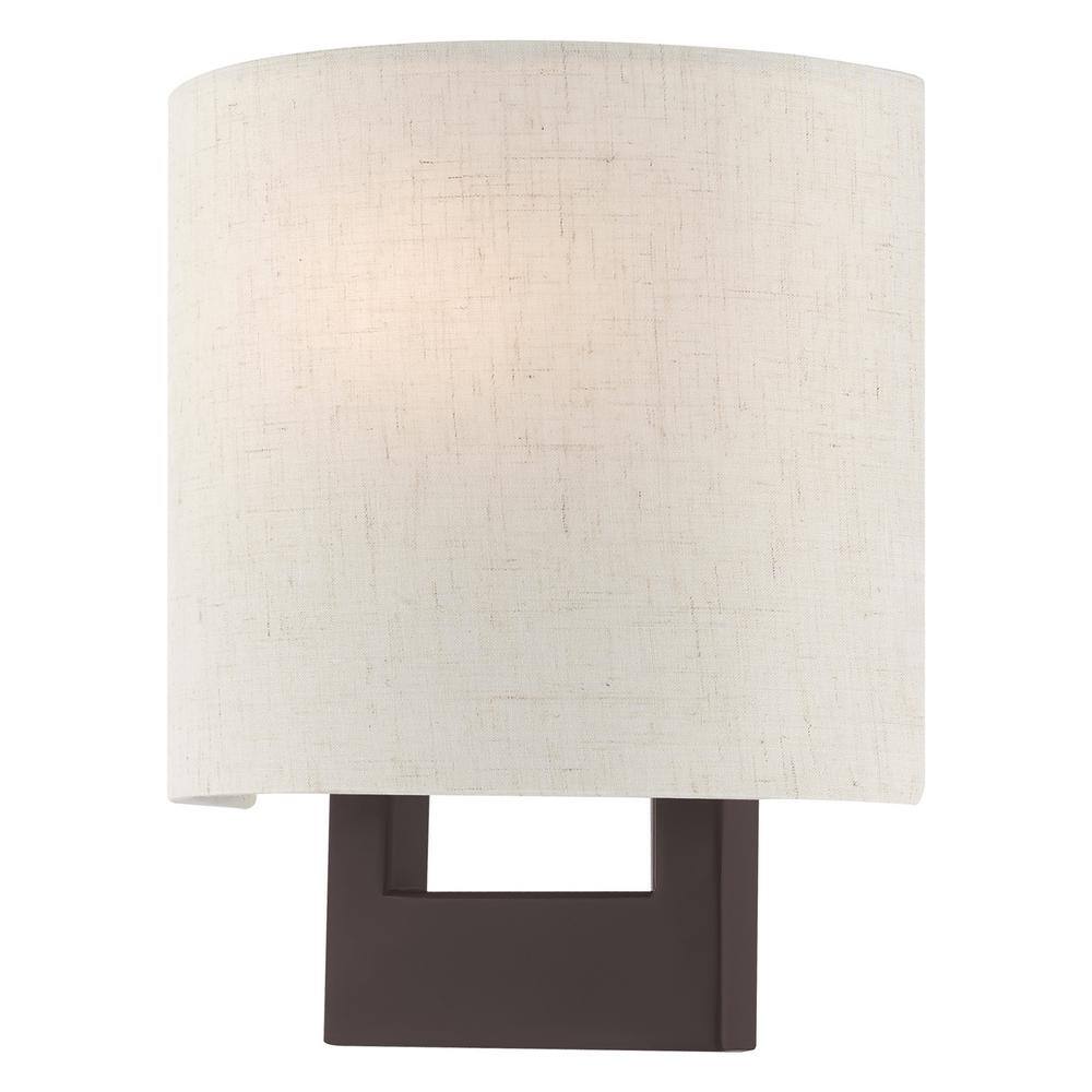 Hayworth Bronze 1-Light Dimmable Wall Sconce with Oatmeal Shade