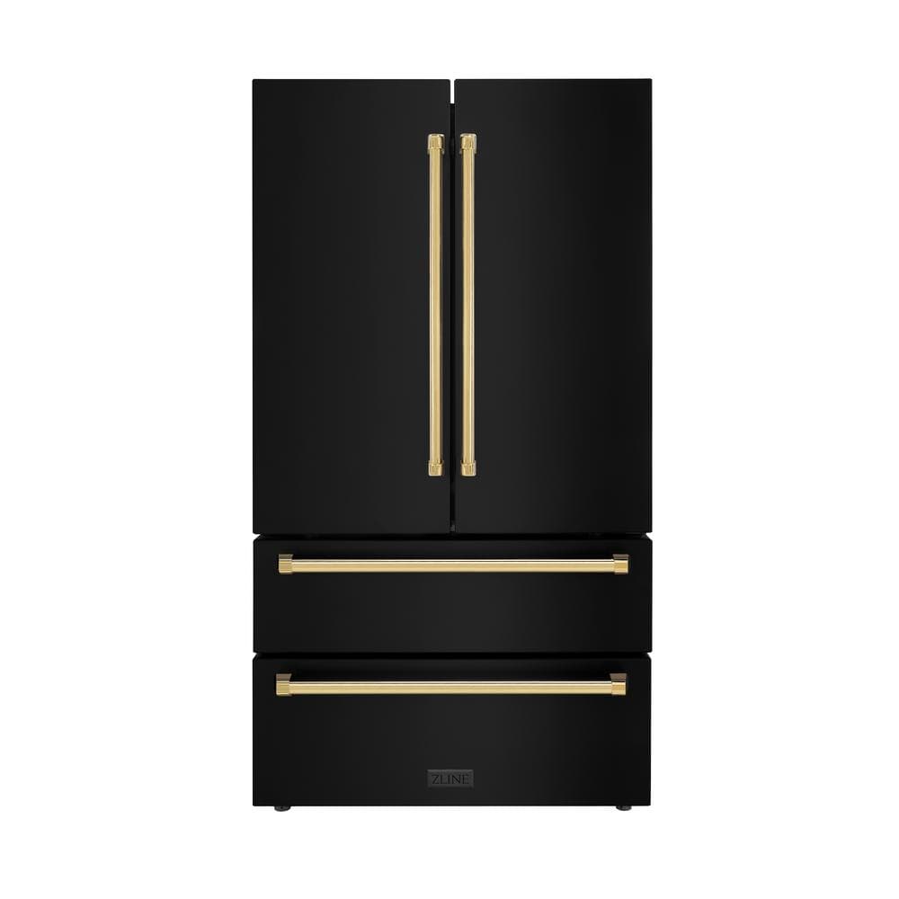 Autograph Edition 36 in. 4-Door French Door Refrigerator with Ice Maker in Black Stainless Steel & Polished Gold