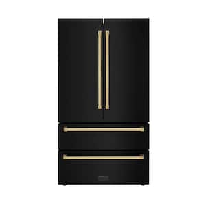 Autograph Edition 36 in. 4-Door French Door Refrigerator with Ice Maker in Black Stainless Steel & Polished Gold