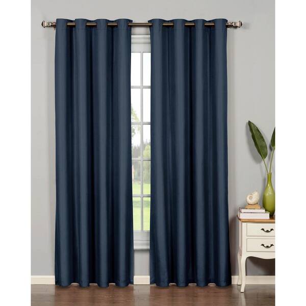 Bella Luna Semi-Opaque Emma Microfiber Room Darkening 54 in. W x 84 in. L Grommet Curtain Panel in Navy