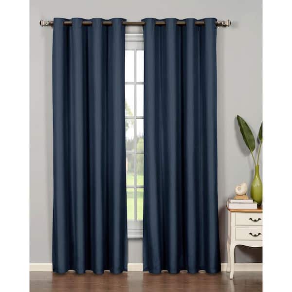 Bella Luna Semi-Opaque Emma Microfiber Room Darkening 54 in. W x 95 in. L Grommet Curtain Panel in Navy