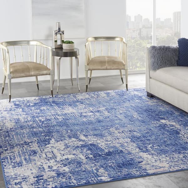 7 ft. x 10 ft. Blue Abstract Washable Area Rug