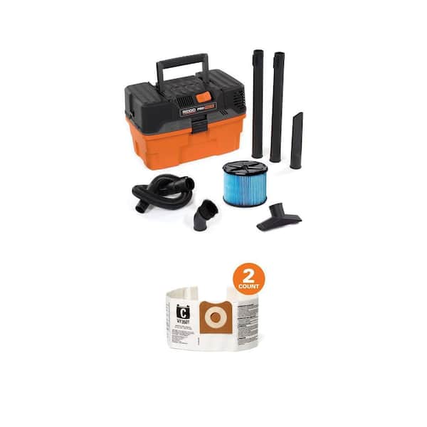 VF3501 Dust Bags for 3-4.5 Gal Vacs (2-Pack) and 4.5 Gal 5.0 Peak HP PRO PACK Wet Dry Vac WD4522 Combo