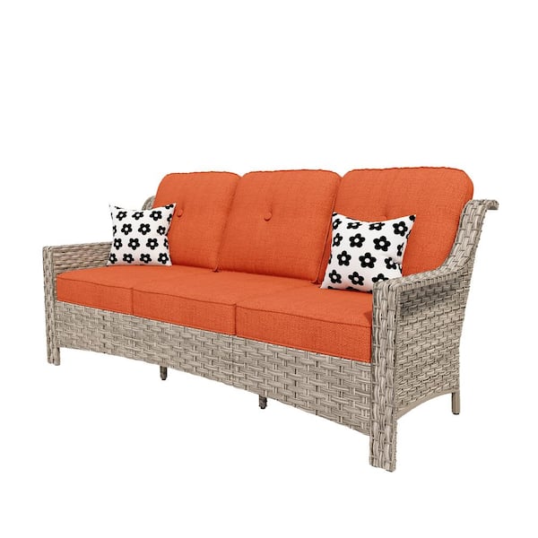 Tulip N Gray 1 Piece Wicker Patio Outdoor Conversation 3-seat Couch with Red Cushions