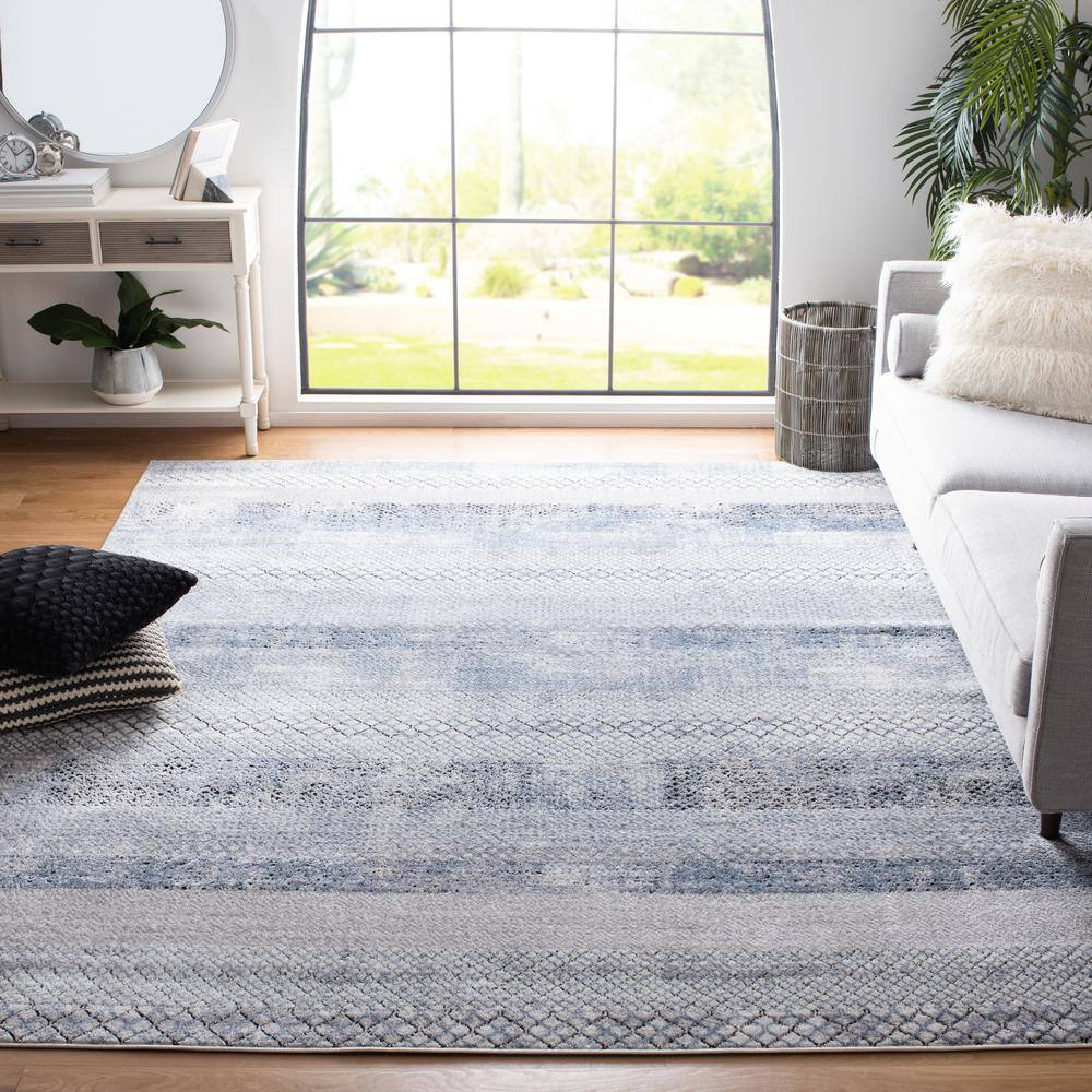Amelia Grey and Light Blue Square Wool Area Rug