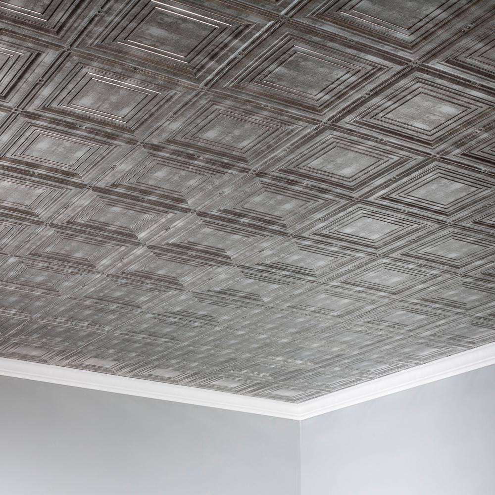 Crosshatch Silver 48'' x 24'' Decorative Vinyl Ceiling Tiles