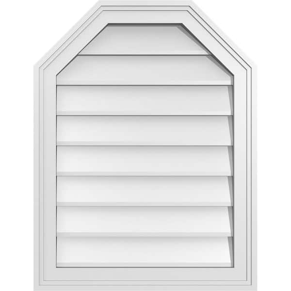 Ekena Millwork 20 in. x 26 in. Octagonal Top Surface Mount PVC Gable Vent: Decorative with Brickmould Frame