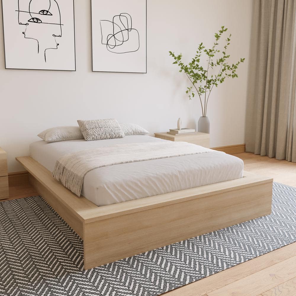 (Incomplete, only 1 boxNexera Full James Platform Bed Natural Blonde Oak: Engineered Wood, Minimalist Frame, No Box Spring Needed