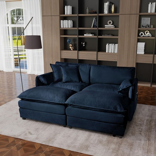 GIOI 75.6 in. W Pillow Top Arm Chenille 4-Seat Modular Sofa with Deep Cushions and Reversible Layout in Midnight Blue