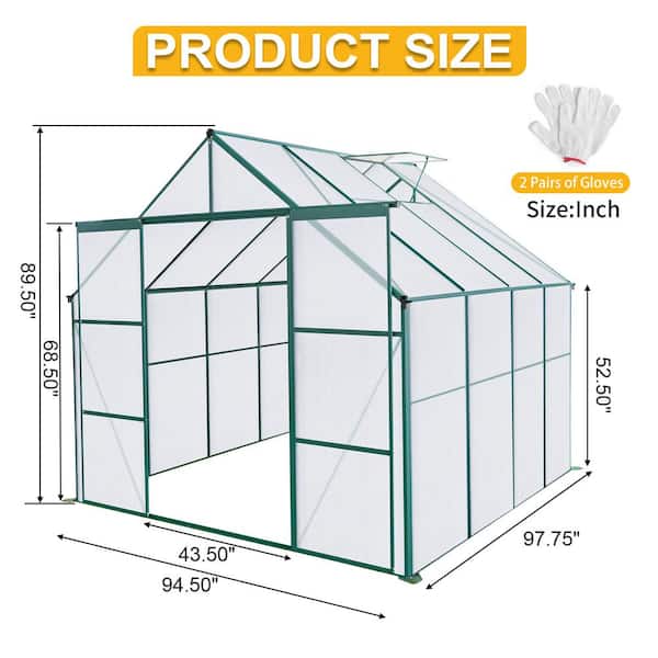 96 in. x 96 in. Aluminum Greenhouse Kit with Double Sliding Doors