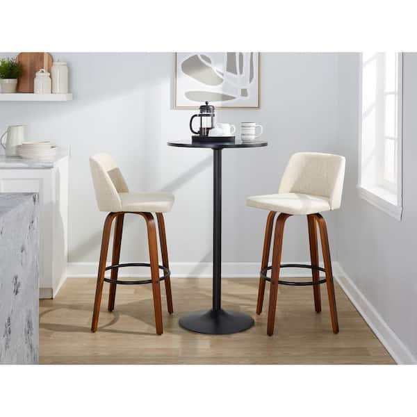 Lumisource Toriano 29.5 in. Cream Fabric, Walnut Wood and Black Metal Fixed-Height Bar Stool (Set of 2)