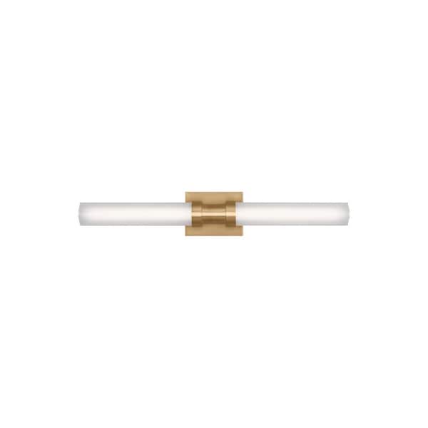 Generation Lighting Kiel 26.75 in. Medium 2-Light Satin Brass LED Vanity Light with Arctic Glass Shades