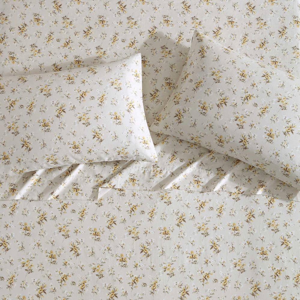 Queen Blue Floral Cotton Sateen Sheet Set