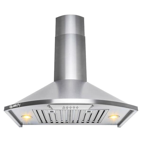 AKDY 30 in. Convertible Kitchen Wall Mount Range Hood with Lights in Brushed Stainless Steel