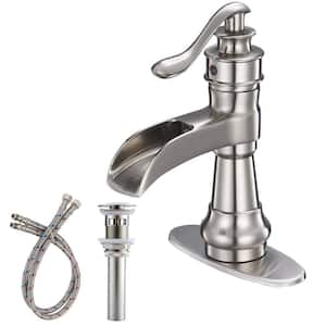 Single Hole Faucet Single-Handle Bathroom Faucet with Drain Assembly and Deckplate Included in Brushed Nickel