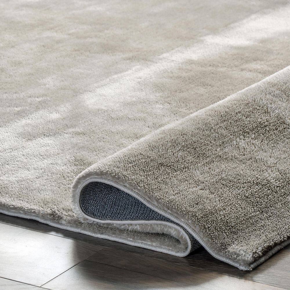 Beige Round Washable Shag Synthetic Area Rug