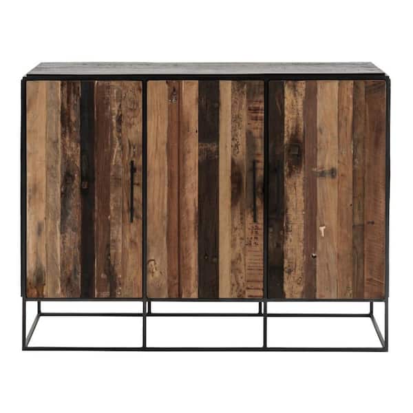 HomeRoots Modern Rustic Black and Natural Tall Accent Cabinet