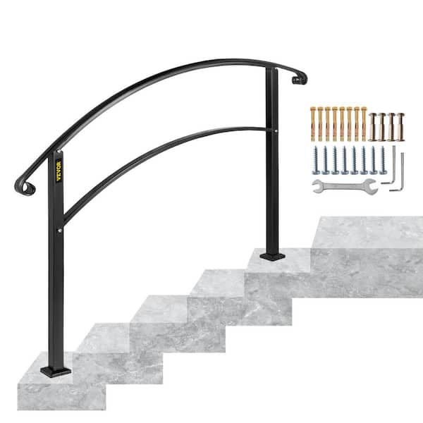 VEVOR Outdoor Handrails Fit 4 to 5 Steps Stair Railing Black Front Porch Hand Rail Wrought Iron Handrail for Concrete Steps