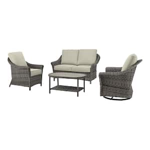 Chasewood Brown 4-Piece Wicker Patio Conversation Set with CushionGuard Biscuit Cushions