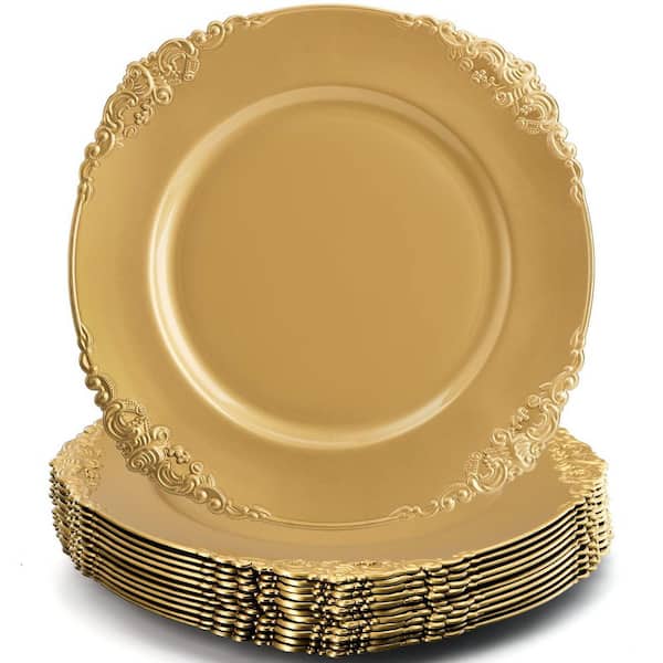 12 Pack Gold Charger Plates, 13 in. Round Dinner Charger Plates with Embossed Rim for Catering, Wedding, Tabletop Decor
