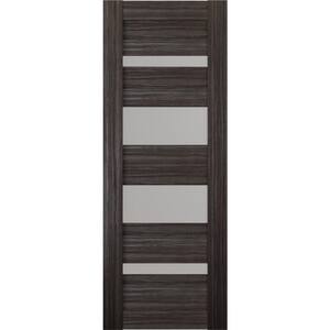 Mirella 18 in. x 79.375 in. No Bore 4-Lite Solid Core Frosted Glass Gray Oak Finished Wood Composite Interior Door Slab