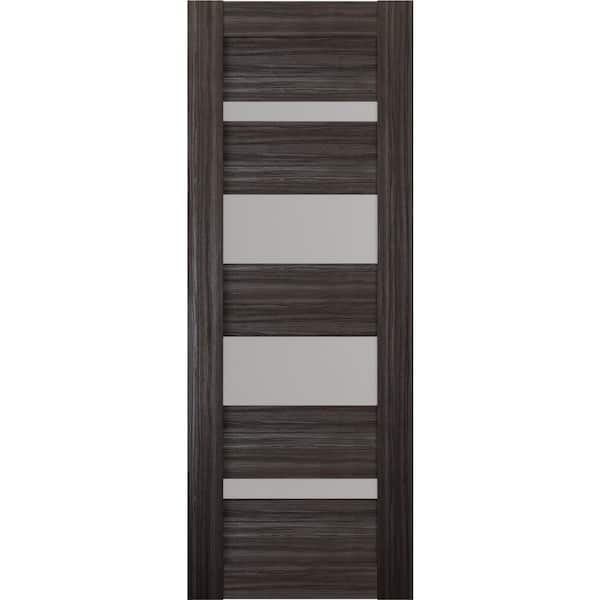 Belldinni Mirella 24 in. x 80 in. No Bore 4-Lite Solid Core Frosted Glass Gray Oak Finished Wood Composite Interior Door Slab