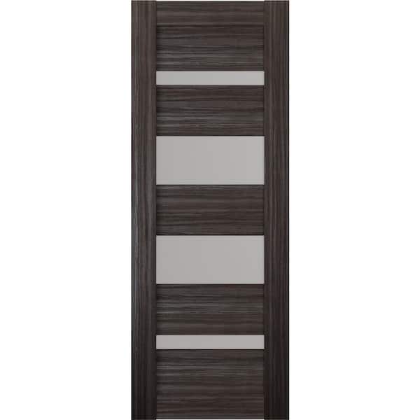 Belldinni Mirella 32 in. x 79.375 in. No Bore 4-Lite Solid Core Frosted Glass Gray Oak Finished Wood Composite Interior Door Slab
